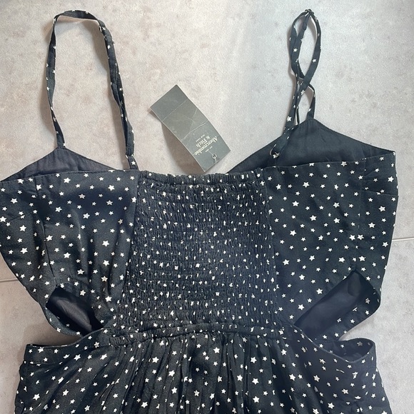 ABERCROMBIE AND FITCH black maxi dress cut out sides NWT smocking pockets XST - Picture 8 of 16